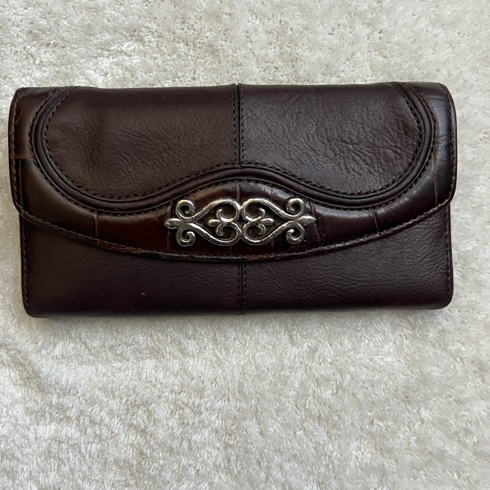 Brighton Dark Brown Leather Wallet with Silver Detail